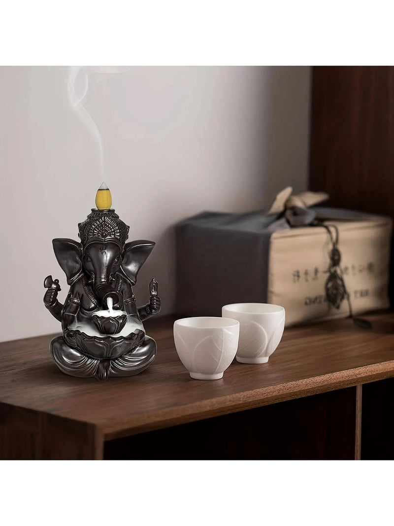 1pc Ganesha Waterfall Incense Burner, Ceramic Backflow Censer Incense Holder, Yoga Aromatherapy Elephant Ornament Home Decor-Health Wisdom™
