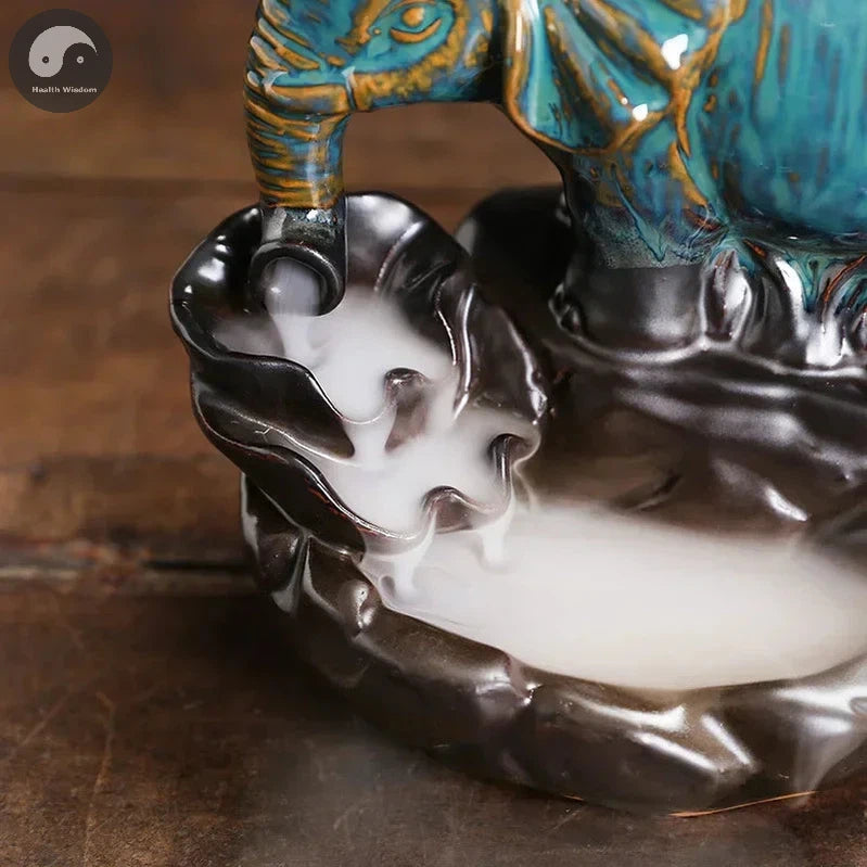 1pc Handicrafts Blue Elephant Backflow Incense Burner Ceramic Incense Censer Home Ornament - Without Incense-Health Wisdom™