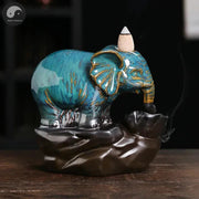 1pc Handicrafts Blue Elephant Backflow Incense Burner Ceramic Incense Censer Home Ornament - Without Incense-Health Wisdom™