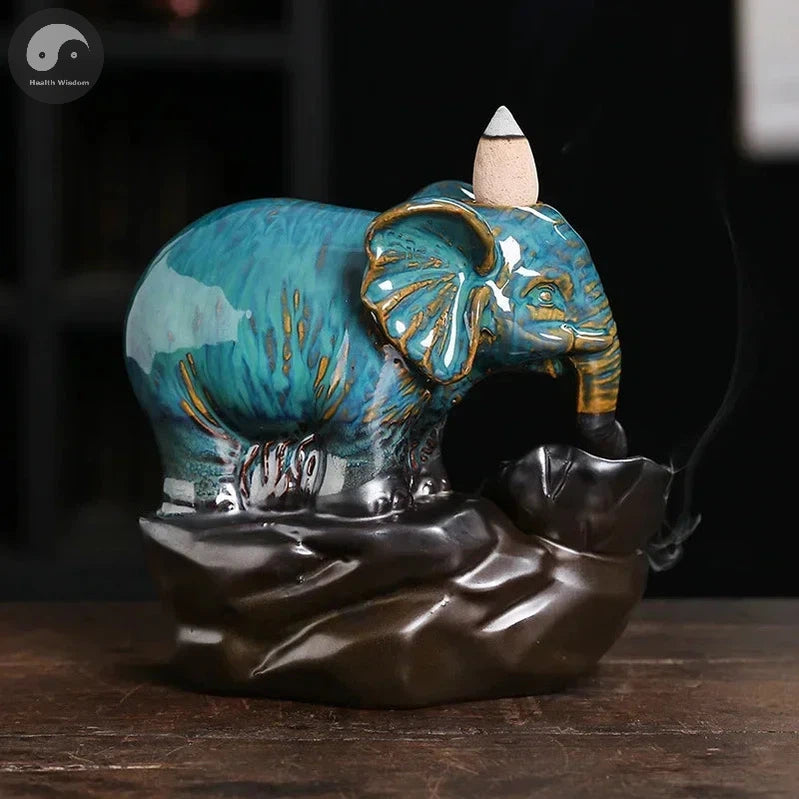 1pc Handicrafts Blue Elephant Backflow Incense Burner Ceramic Incense Censer Home Ornament - Without Incense-Health Wisdom™