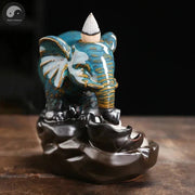 1pc Handicrafts Blue Elephant Backflow Incense Burner Ceramic Incense Censer Home Ornament - Without Incense-Health Wisdom™