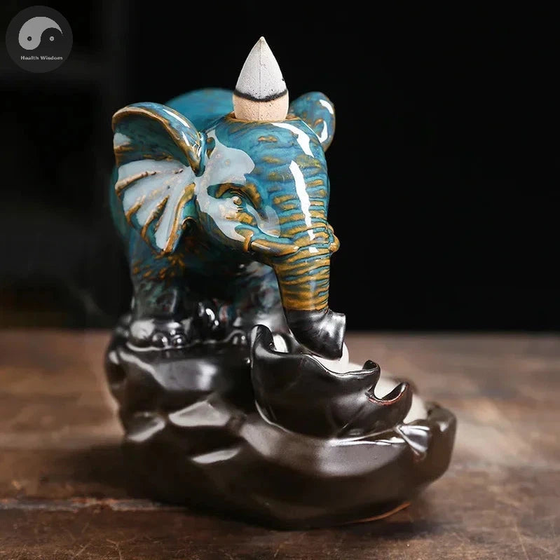 1pc Handicrafts Blue Elephant Backflow Incense Burner Ceramic Incense Censer Home Ornament - Without Incense-Health Wisdom™