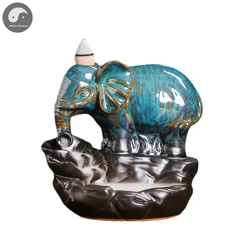 1pc Handicrafts Blue Elephant Backflow Incense Burner Ceramic Incense Censer Home Ornament - Without Incense-Health Wisdom™