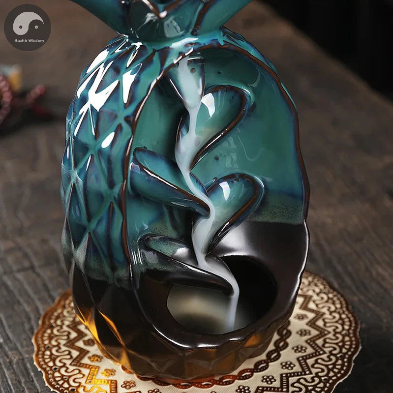 1pc, Handmade Pineapple Incense Burner, Home Decorations Ceramics Pineapple Waterfall Backflow Incense Burner (Without Incense)-Health Wisdom™