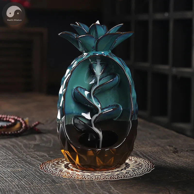 1pc, Handmade Pineapple Incense Burner, Home Decorations Ceramics Pineapple Waterfall Backflow Incense Burner (Without Incense)-Health Wisdom™