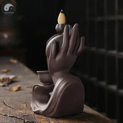 1pc, Handmade Purple Clay Handiwork Home Ornament Buddha Hand Tea Pot Design Zen Backflow Incense Burner (Without Incense）-Health Wisdom™