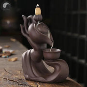 1pc, Handmade Purple Clay Handiwork Home Ornament Buddha Hand Tea Pot Design Zen Backflow Incense Burner (Without Incense）-Health Wisdom™