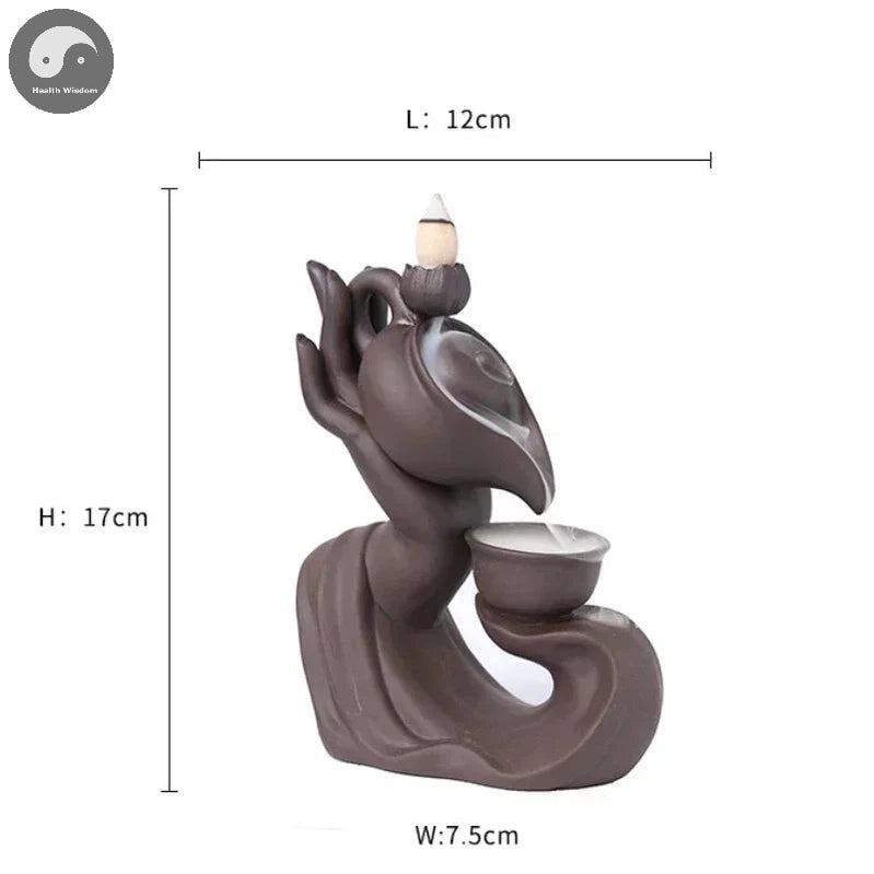 1pc, Handmade Purple Clay Handiwork Home Ornament Buddha Hand Tea Pot Design Zen Backflow Incense Burner (Without Incense）-Health Wisdom™