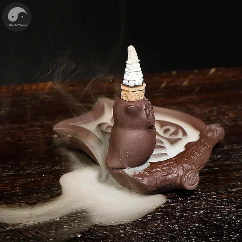 1pc, Handmade Purple Clay Incense Burner The Owl LOVE Backflow Incense Holder Home Decorate Handiwork Ceramic Incense Censer-Health Wisdom™