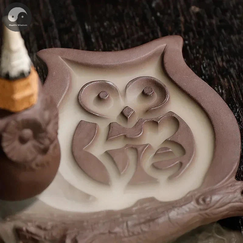 1pc, Handmade Purple Clay Incense Burner The Owl LOVE Backflow Incense Holder Home Decorate Handiwork Ceramic Incense Censer-Health Wisdom™