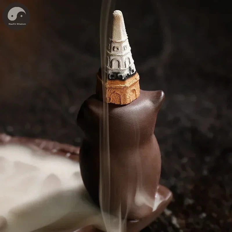 1pc, Handmade Purple Clay Incense Burner The Owl LOVE Backflow Incense Holder Home Decorate Handiwork Ceramic Incense Censer-Health Wisdom™