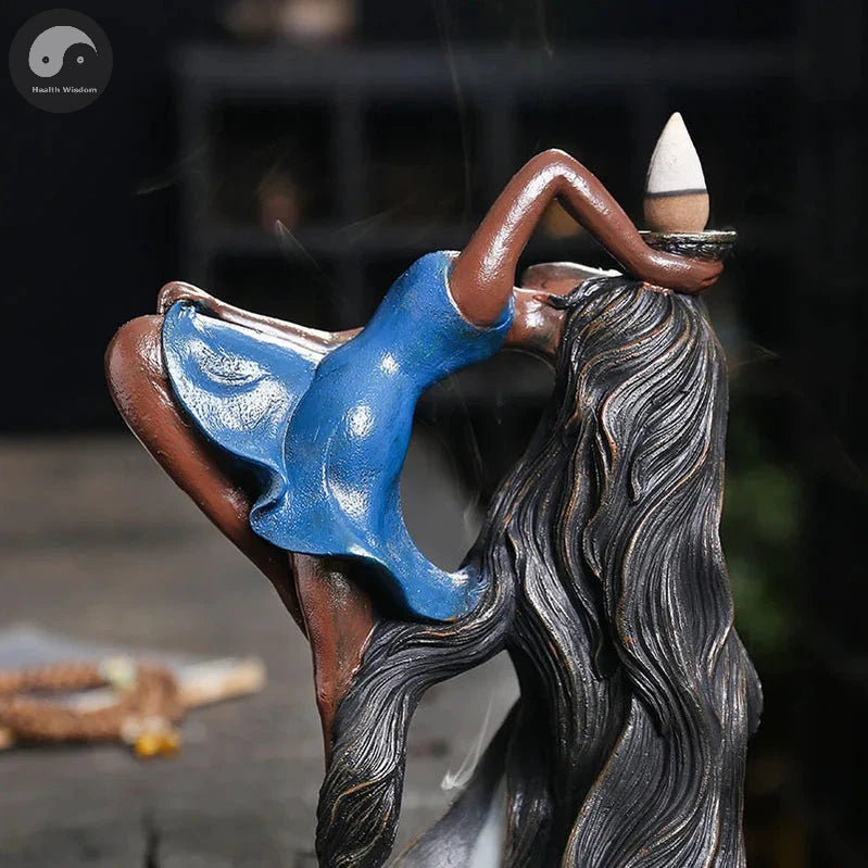 1pc Handmade Resin Backflow Incense Burner Home Decor Decorations Yoga Girl Incense Burner Home Decoration (Without Incense)-Health Wisdom™