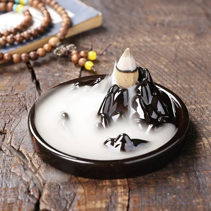1pc Incense Burner Ceramic Alpine Flow Water Inverted Incense Burner Creative Backflow Incense Burner Ornament Without Incense-Health Wisdom™