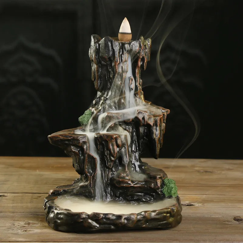 1pc, Incense Cones Burner, Incense Burner Holder Resin Backflow Incense Burner Mountain Stream Censer Holder (Without Incense)-Health Wisdom™