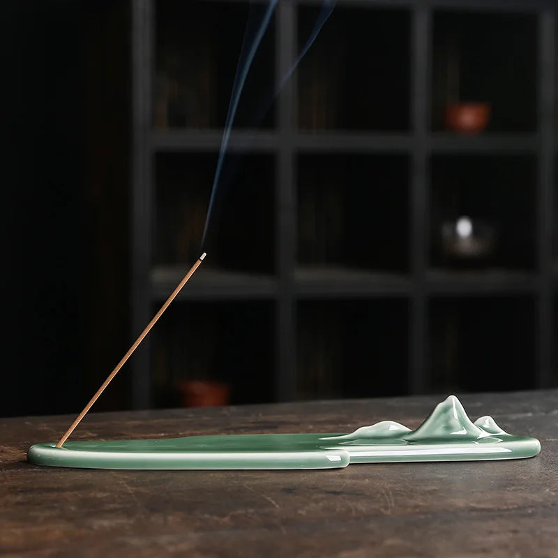 1pc, Incense Stick Holder Celadon Green Ceramic Handicrafts Incense Stick Holder Censer Home Decor Zen Meditation Yoga Ornament-Health Wisdom™