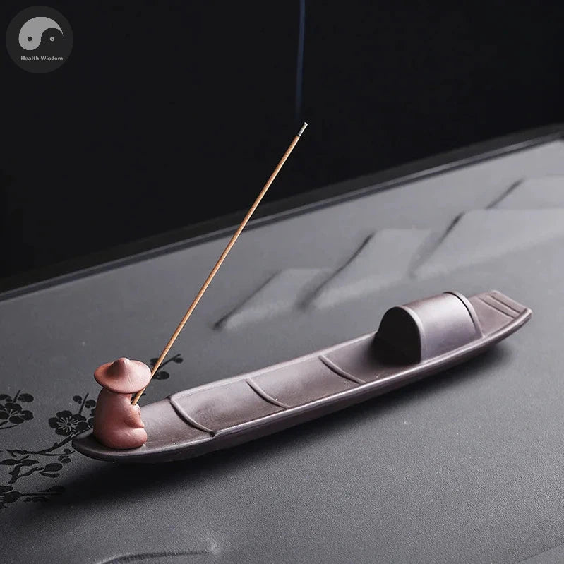 1pc Incense Stick Holder, Zen Meditation Purple Clay Fisherman Fishing Incense Stick Holder Home Decor (Without Incense)-Health Wisdom™