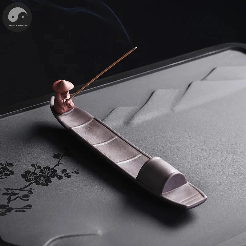 1pc Incense Stick Holder, Zen Meditation Purple Clay Fisherman Fishing Incense Stick Holder Home Decor (Without Incense)-Health Wisdom™