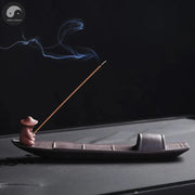 1pc Incense Stick Holder, Zen Meditation Purple Clay Fisherman Fishing Incense Stick Holder Home Decor (Without Incense)-Health Wisdom™