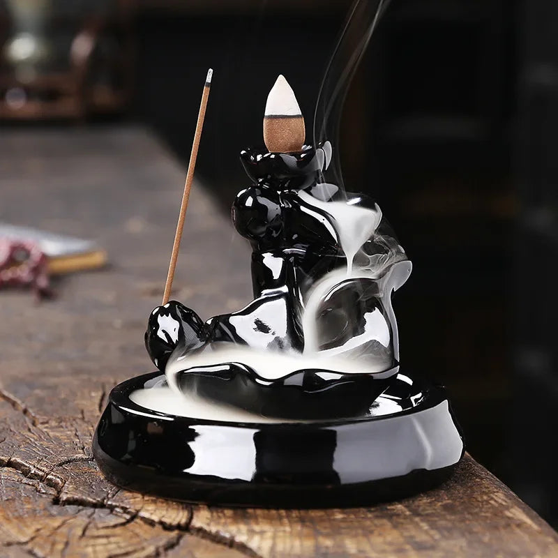 1pc, Incense Waterfall Holder, Backflow Incense Burner, Ceramic Lotus Smoke Fountain Incense Falls, Home Room Desk Zen Decor-Health Wisdom™