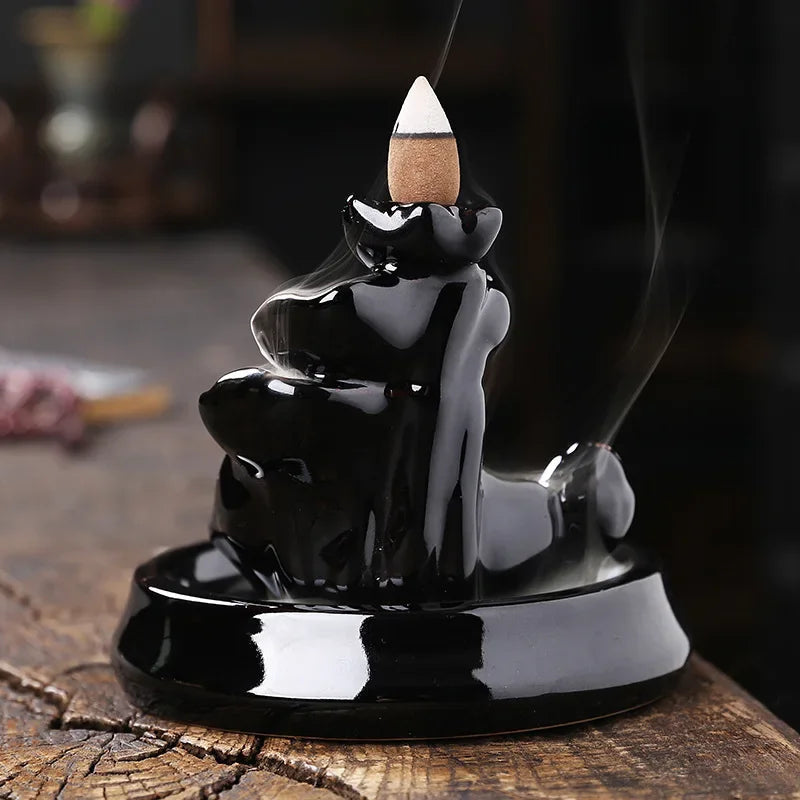 1pc, Incense Waterfall Holder, Backflow Incense Burner, Ceramic Lotus Smoke Fountain Incense Falls, Home Room Desk Zen Decor-Health Wisdom™