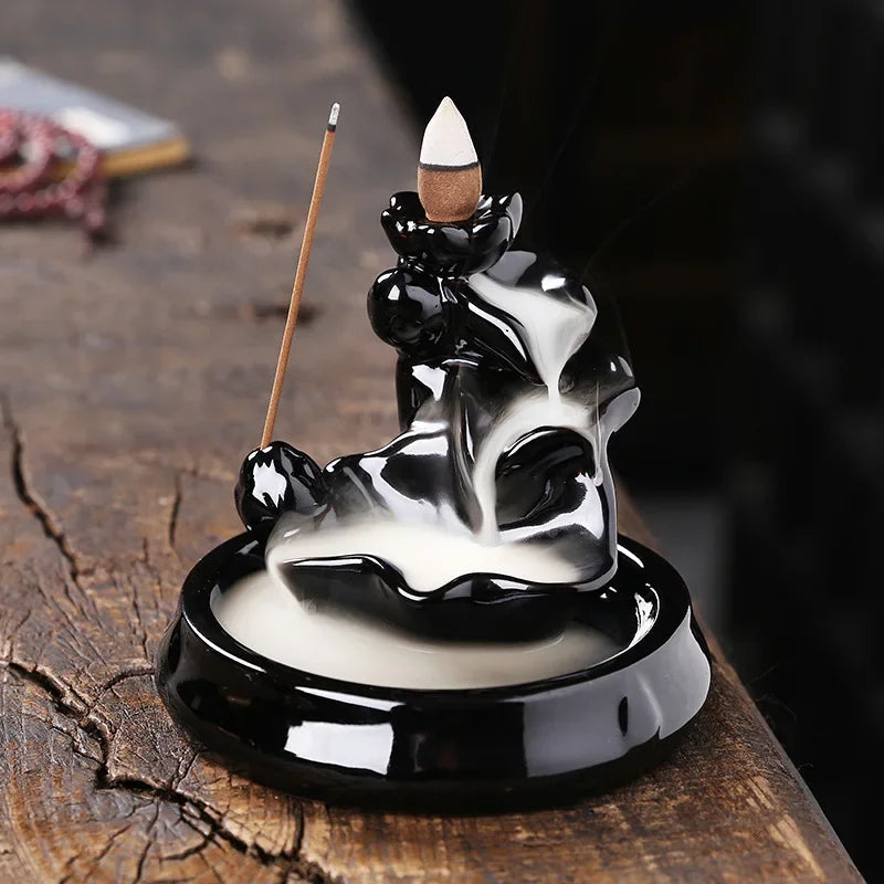 1pc, Incense Waterfall Holder, Backflow Incense Burner, Ceramic Lotus Smoke Fountain Incense Falls, Home Room Desk Zen Decor-Health Wisdom™