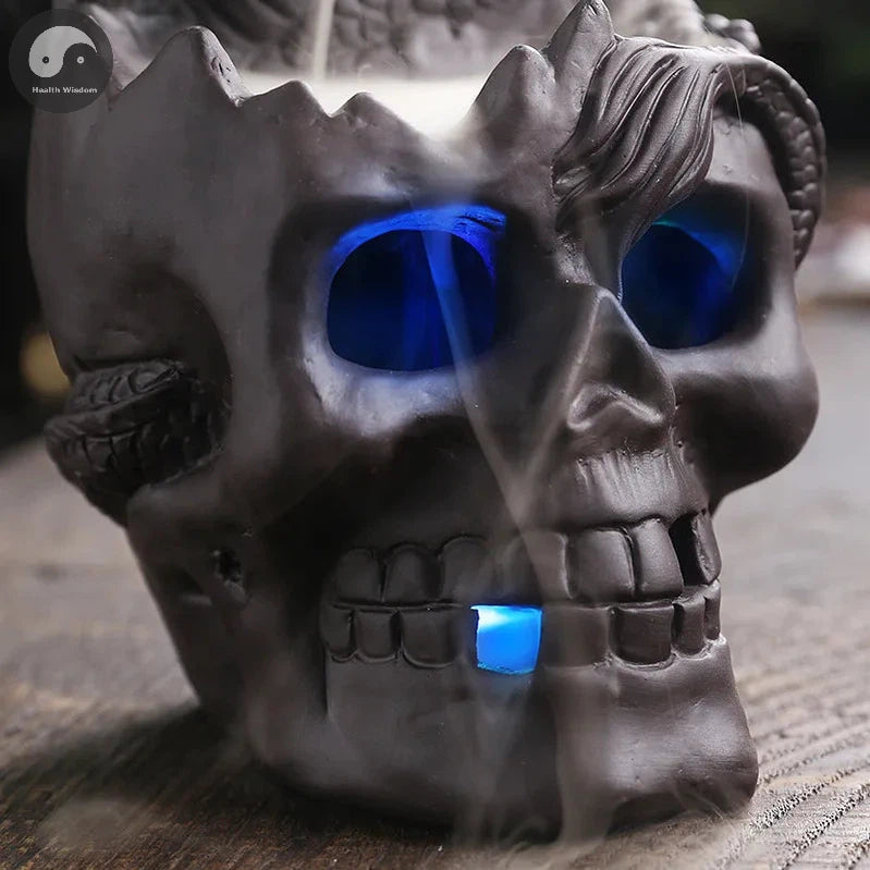 1pc LED Waterfall Dragon Incense Burner Skull Backflow Incense Burner Halloween Home Decor Home Aromatherapy (Without Incense)-Health Wisdom™