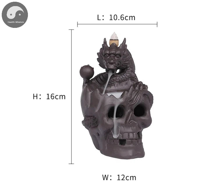 1pc LED Waterfall Dragon Incense Burner Skull Backflow Incense Burner Halloween Home Decor Home Aromatherapy (Without Incense)-Health Wisdom™