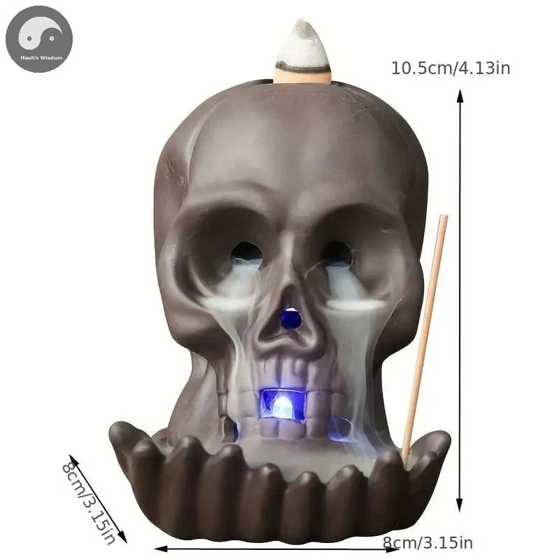 1pc LED Waterfall Dragon Incense Burner Skull Backflow Incense Burner Halloween Home Decor Home Aromatherapy (Without Incense)-Health Wisdom™