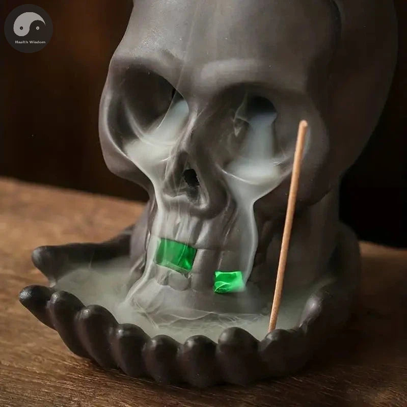 1pc LED Waterfall Dragon Incense Burner Skull Backflow Incense Burner Halloween Home Decor Home Aromatherapy (Without Incense)-Health Wisdom™