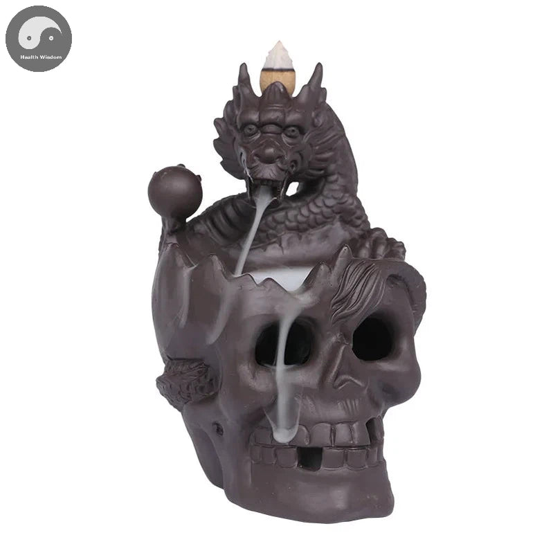 1pc LED Waterfall Dragon Incense Burner Skull Backflow Incense Burner Halloween Home Decor Home Aromatherapy (Without Incense)-Health Wisdom™