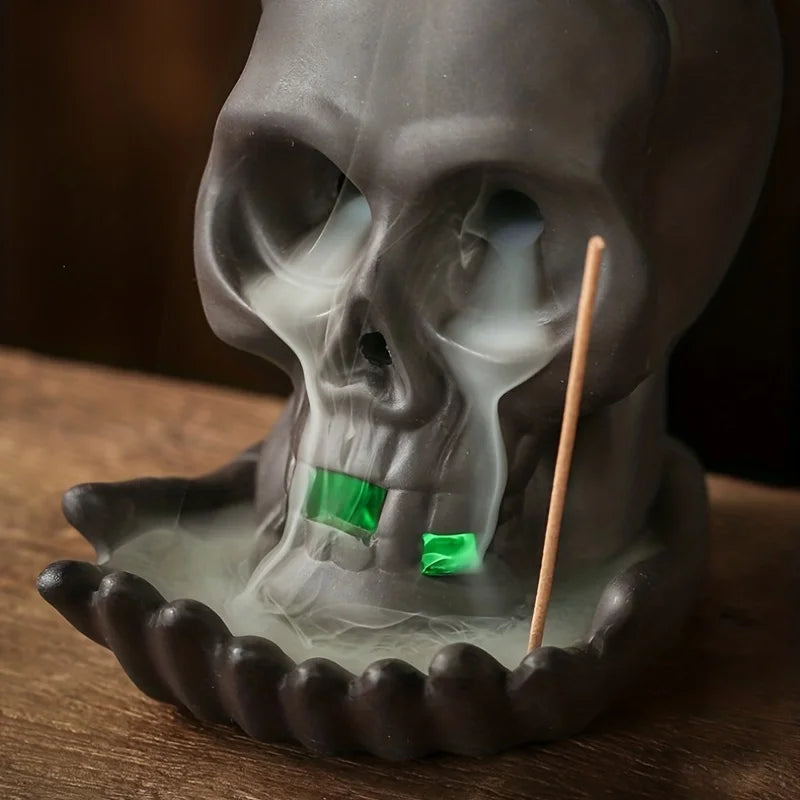 1pc LED Waterfall Incense Burner Skull Backflow Incense Burner Halloween Decoration Creative Home Aromatherapy（Without Incense）-Health Wisdom™