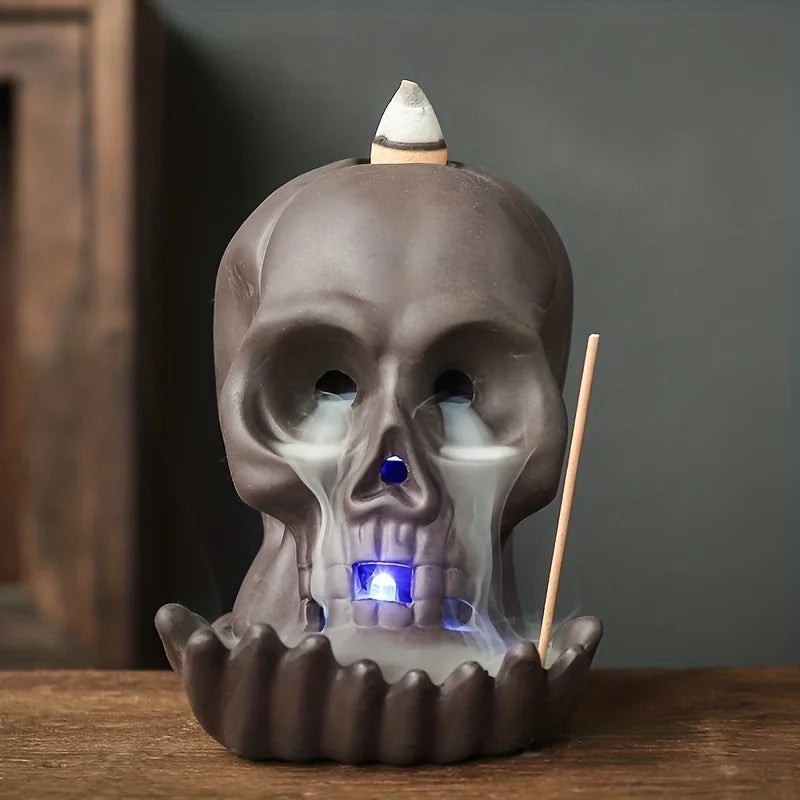 1pc LED Waterfall Incense Burner Skull Backflow Incense Burner Halloween Decoration Creative Home Aromatherapy（Without Incense）-Health Wisdom™