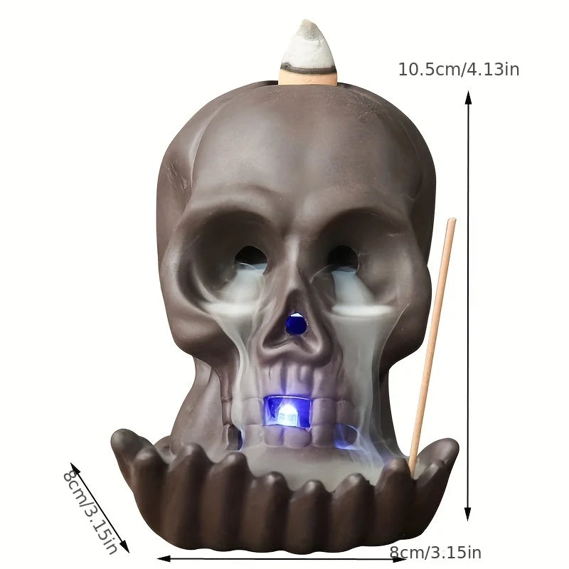 1pc LED Waterfall Incense Burner Skull Backflow Incense Burner Halloween Decoration Creative Home Aromatherapy（Without Incense）-Health Wisdom™
