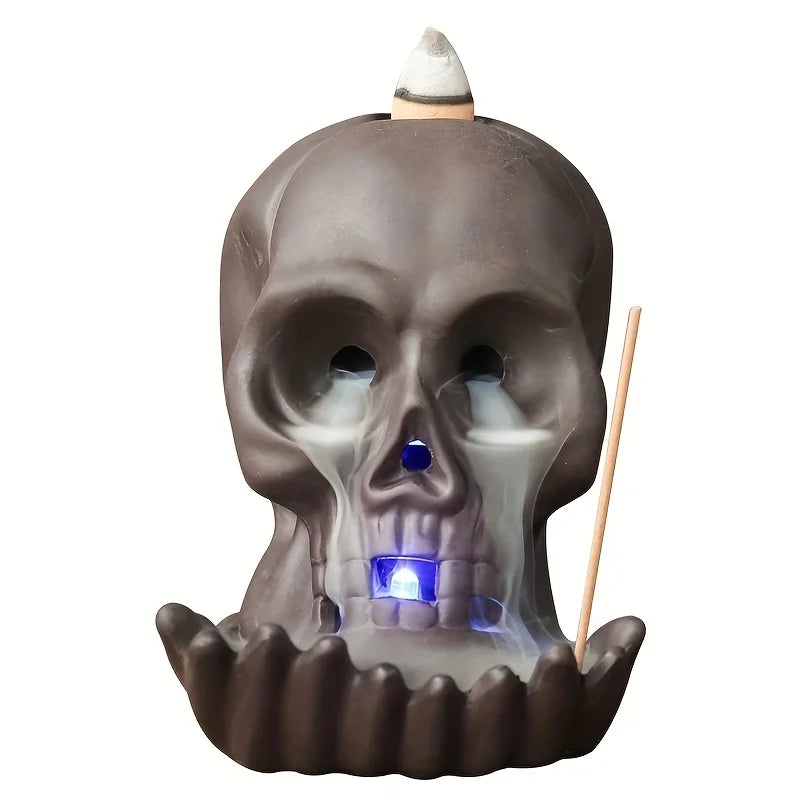 1pc LED Waterfall Incense Burner Skull Backflow Incense Burner Halloween Decoration Creative Home Aromatherapy（Without Incense）-Health Wisdom™