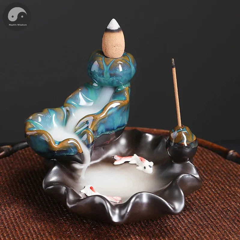 1pc, Lotus Backflow Incense Burner Incense Stick Holder Ceramic Incense Burner Holder, Home Decor, Room Decor (Without Incense)-Health Wisdom™