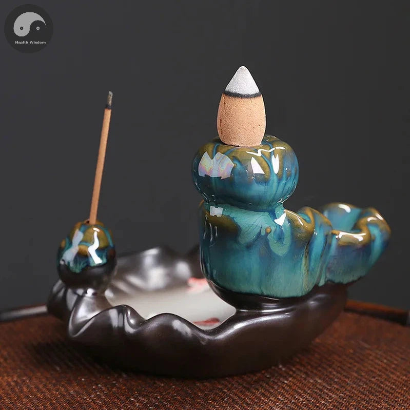 1pc, Lotus Backflow Incense Burner Incense Stick Holder Ceramic Incense Burner Holder, Home Decor, Room Decor (Without Incense)-Health Wisdom™