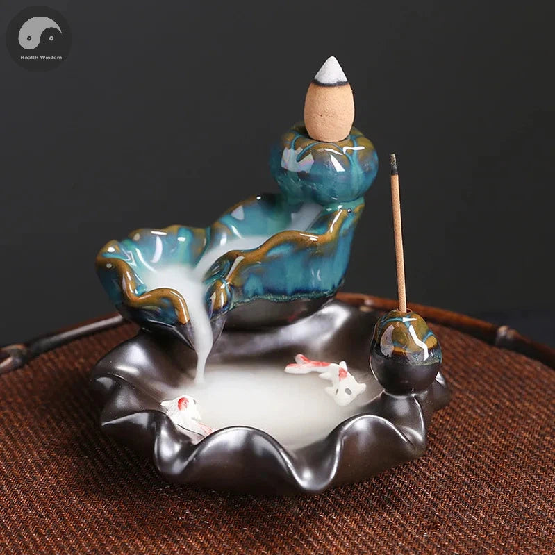 1pc, Lotus Backflow Incense Burner Incense Stick Holder Ceramic Incense Burner Holder, Home Decor, Room Decor (Without Incense)-Health Wisdom™