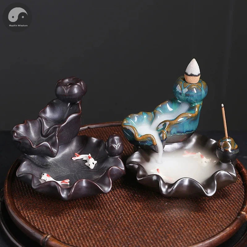 1pc, Lotus Backflow Incense Burner Incense Stick Holder Ceramic Incense Burner Holder, Home Decor, Room Decor (Without Incense)-Health Wisdom™