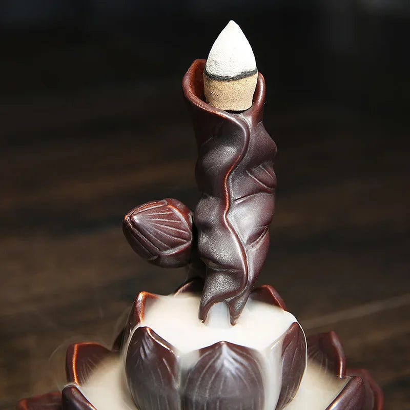1pc Lotus Flower Burner Lotus Pond Backflow Incense Cones Burner Creative Home Decor Incense Holder Censer - (Without Incense)-Health Wisdom™