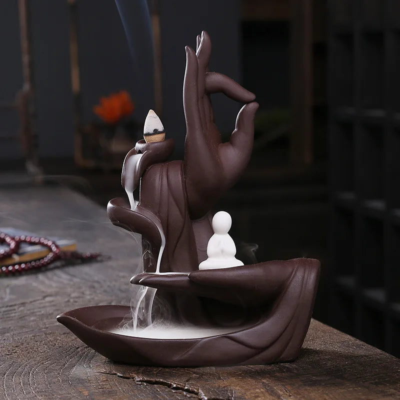 1pc, Lotus Waterfall Incense Holder Ceramic Handicrafts, Aromatherapy for Home Decor, Office, Yoga, Relaxation (Without Incense）-Health Wisdom™