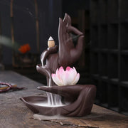 1pc, Lotus Waterfall Incense Holder Ceramic Handicrafts, Aromatherapy for Home Decor, Office, Yoga, Relaxation (Without Incense）-Health Wisdom™