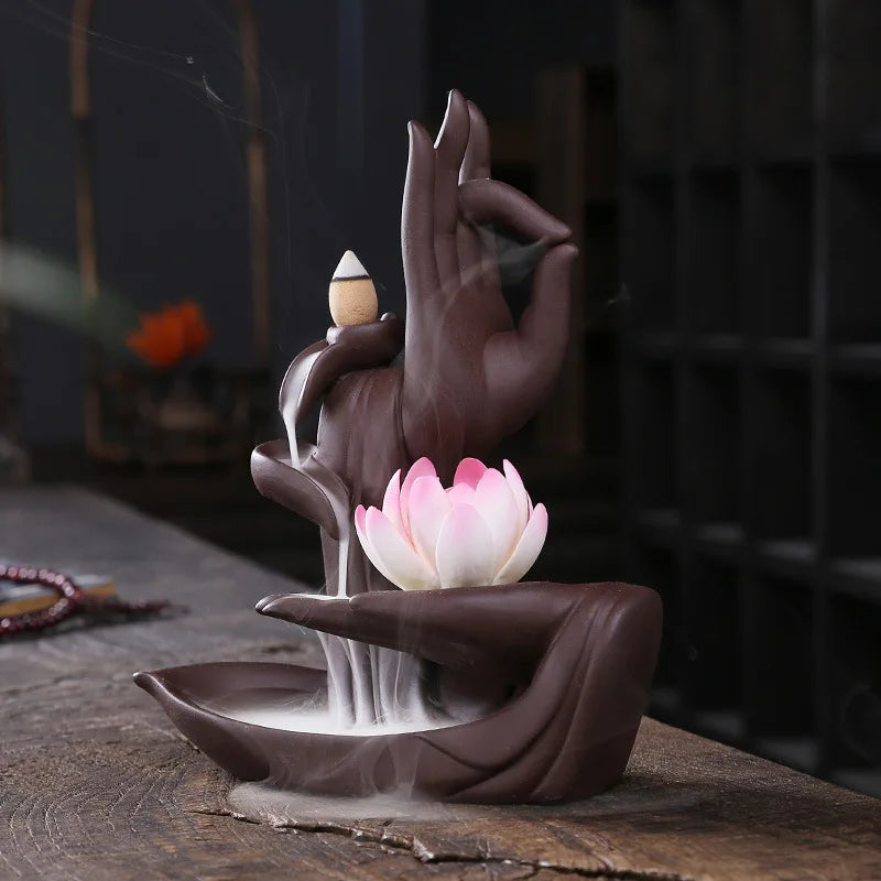 1pc, Lotus Waterfall Incense Holder Ceramic Handicrafts, Aromatherapy for Home Decor, Office, Yoga, Relaxation (Without Incense）-Health Wisdom™