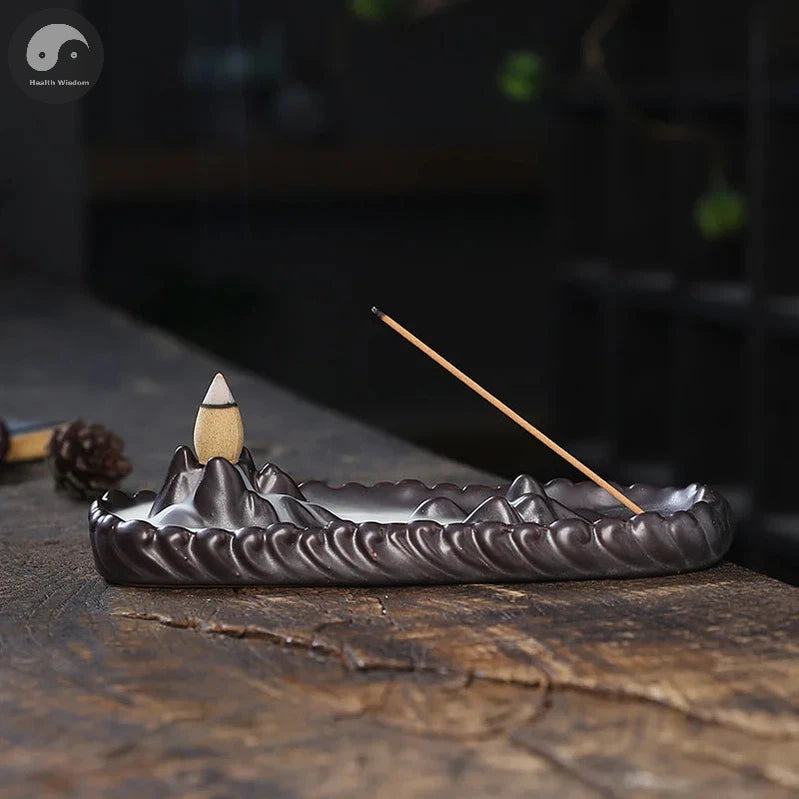 1pc Mountain Backflow Incense Burner Incense Stick Holder Aromatherapy Purple Clay Censer Zen Yoga Hond Decor (Without Incense）-Health Wisdom™