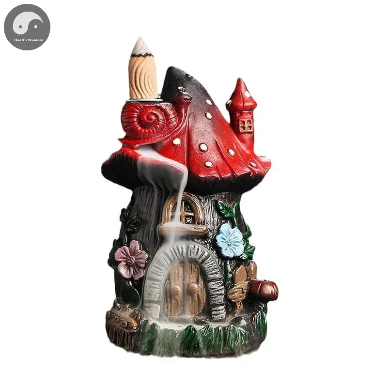 1pc Mushroom House Resin Handicraft Home Ornaments Backflow Incense Burner (Without Incense Cones)-Health Wisdom™