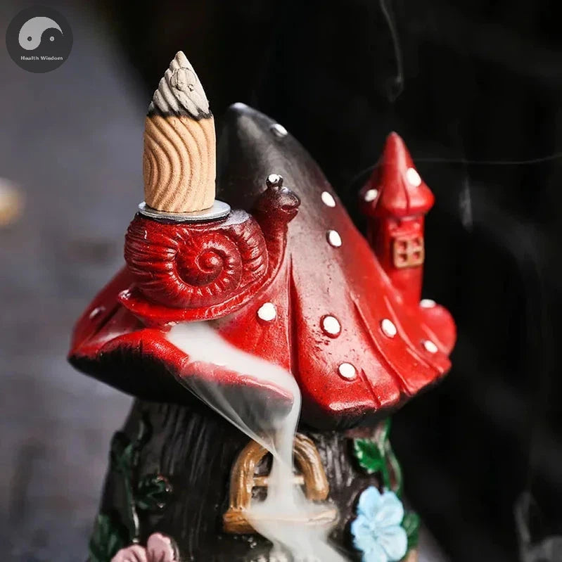 1pc Mushroom House Resin Handicraft Home Ornaments Backflow Incense Burner (Without Incense Cones)-Health Wisdom™