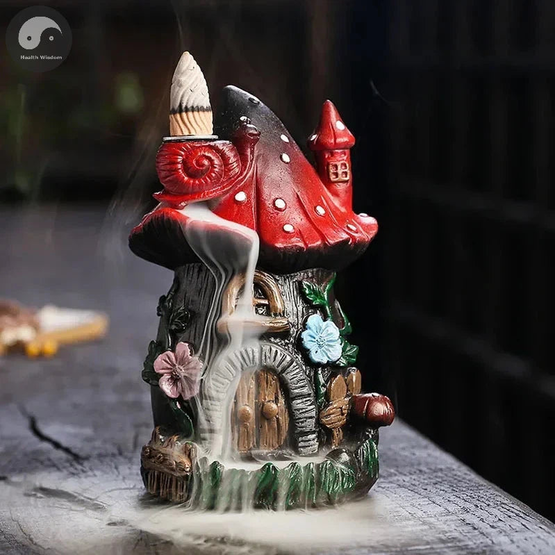 1pc Mushroom House Resin Handicraft Home Ornaments Backflow Incense Burner (Without Incense Cones)-Health Wisdom™