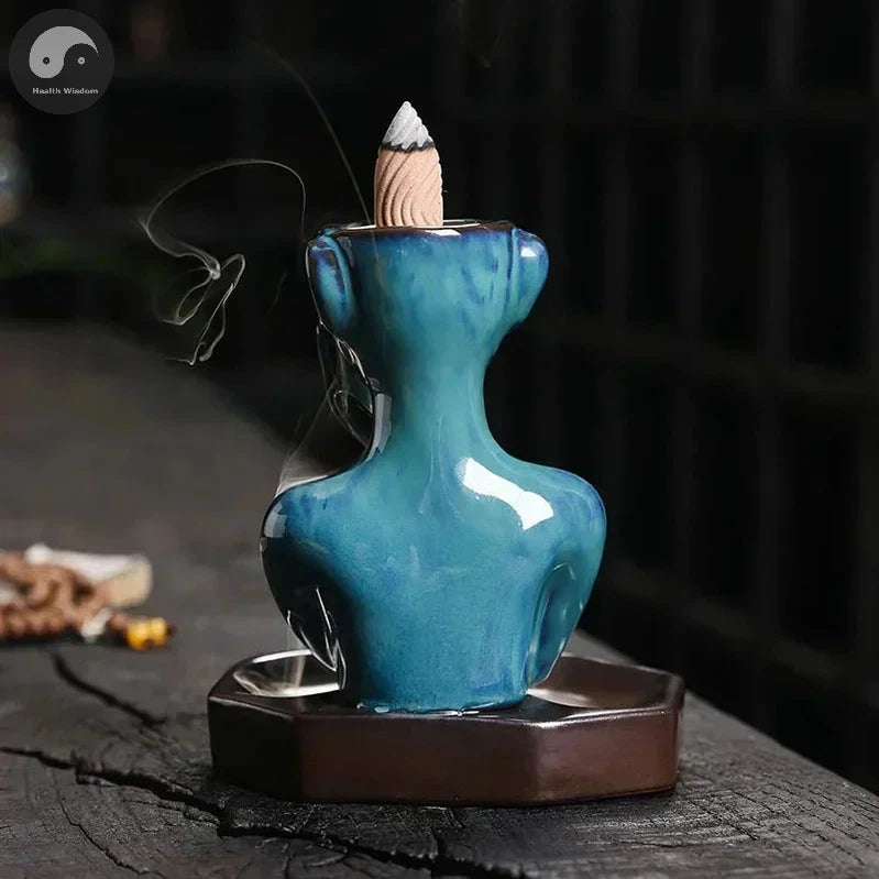 1pc, Pretty Woman Ceramic Handicrafts Home Decorate Backflow Incense Burner Incense Censer (Without Incense)-Health Wisdom™
