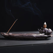 1pc, Purple Clay Backflow Incense Burner With Elephant Rhino Hippo Design Incense Stick Holder for Aromatherapy and Home Decor-Health Wisdom™