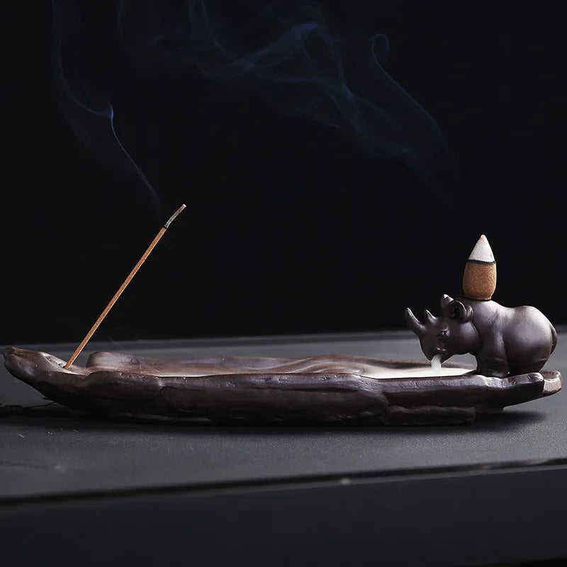 1pc, Purple Clay Backflow Incense Burner With Elephant Rhino Hippo Design Incense Stick Holder for Aromatherapy and Home Decor-Health Wisdom™