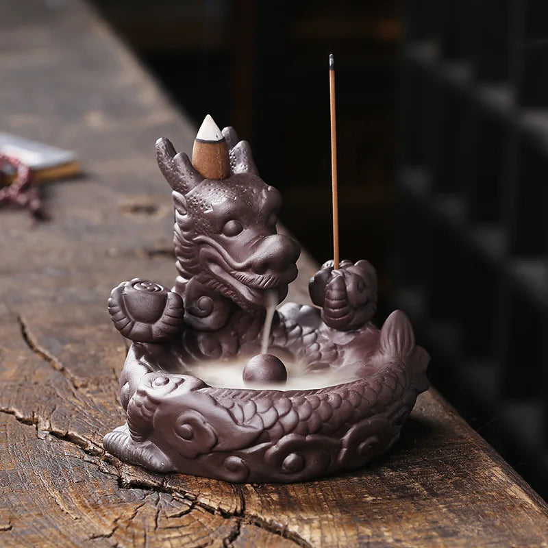 1pc, Purple Clay Handmade Dragon Backflow Incense Burner Lucky Home Decorations Feng Shui Wealth Transfer Ball Burner Tea Pet-Health Wisdom™